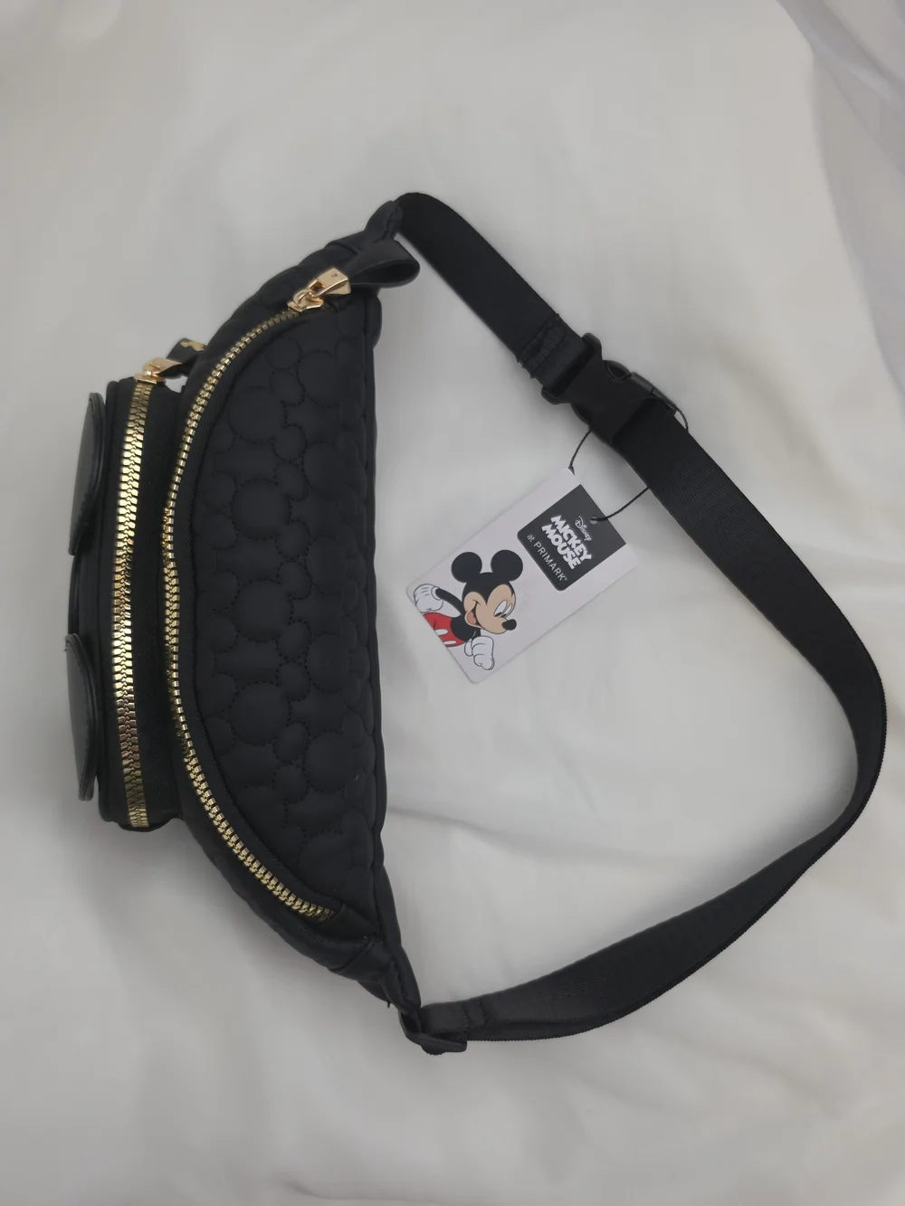 Disney x Primark Mickey Mouse Black Quilted Fanny Pack 3D Ear Waist Belt Bag - Picture 5 of 11
